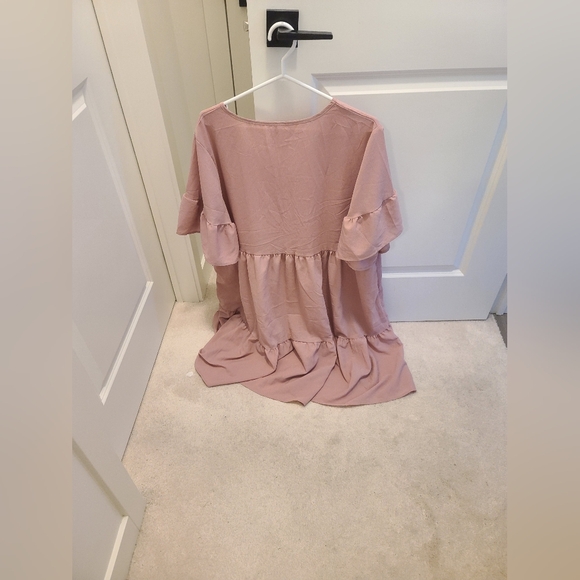 Pink Ruffled V-Neck Midi Dress - Picture 6 of 9